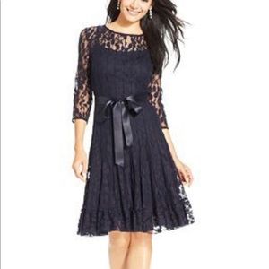 MSK Navy Lace Dress with 3/4 Sleeves